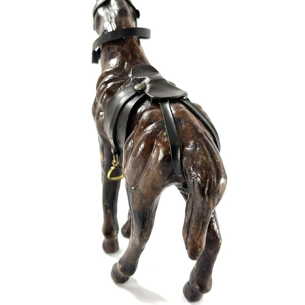 Vintage Leather Wrapped Horse Figurine Western Saddle Tack 7.5” Folk Art Decor - Picture 8 of 9
